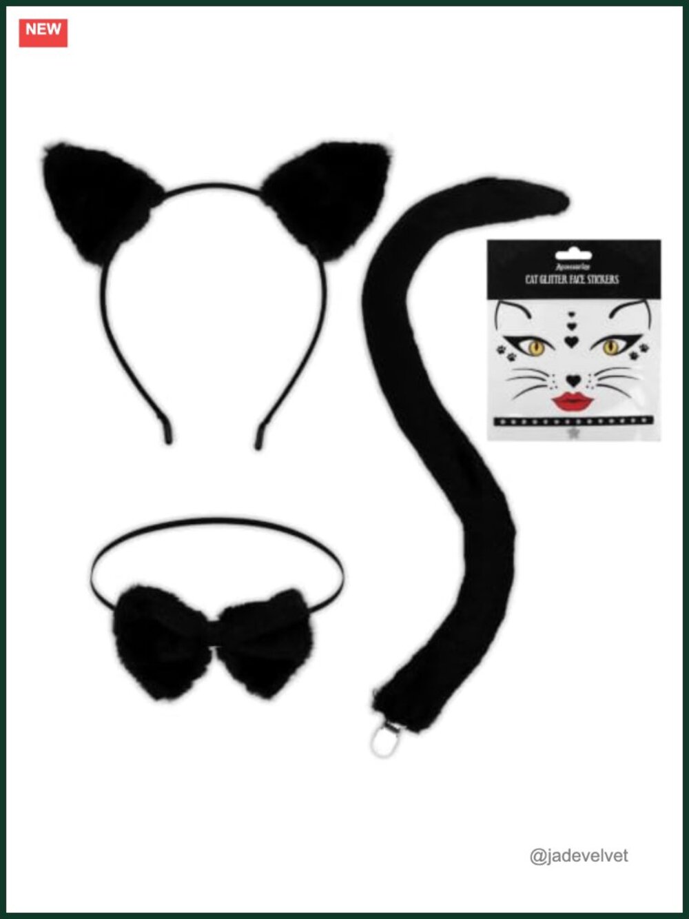 Black Cat Costume Set Plush Cat Ears Headband Tail Bow Tie Halloween Cosplay